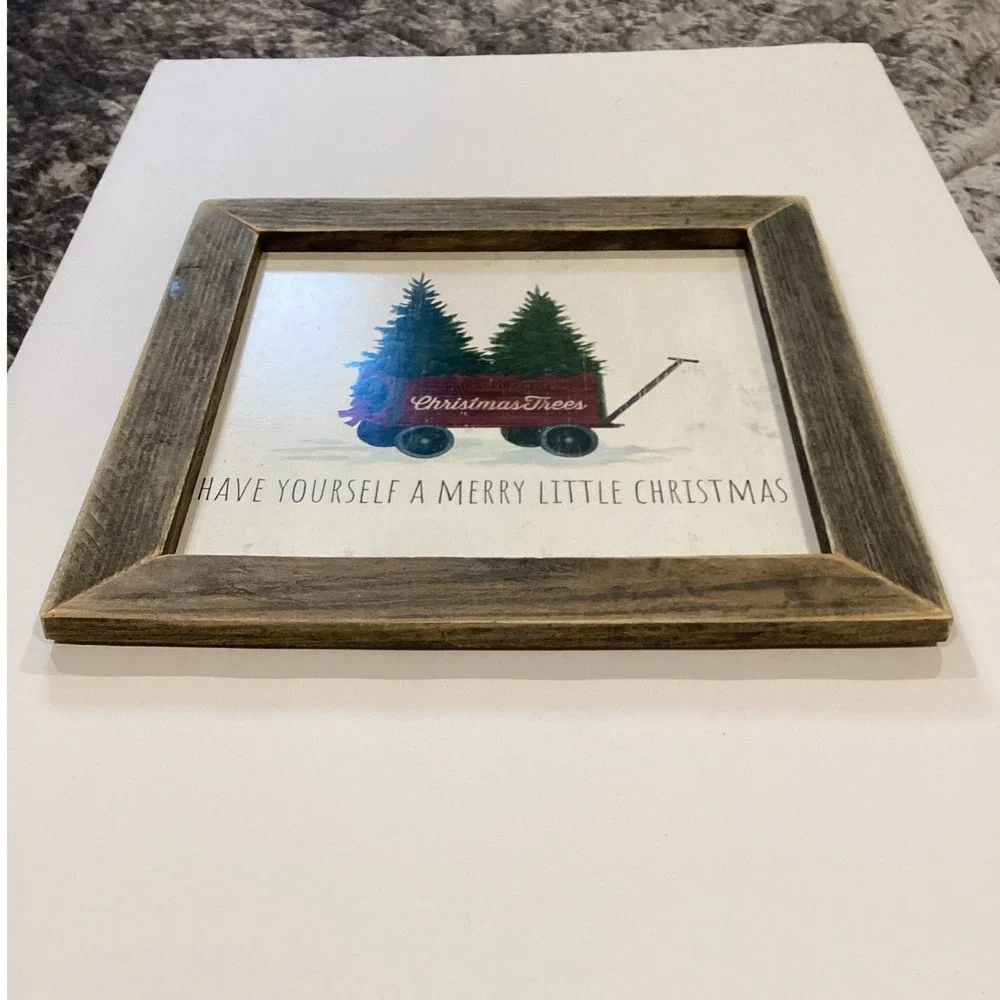 Jan Michaels Christmas Tree Wagon Wall Art 13.5x13.5 Brown Good